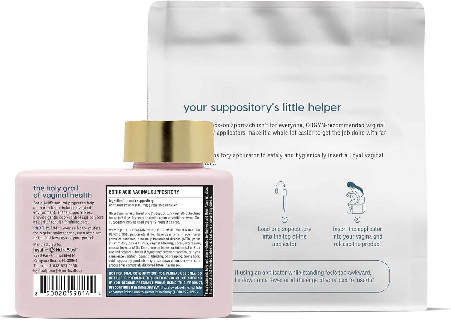 Loyal Boric Life Suppositories - Paquete de 600 mg con aplicador, 3...