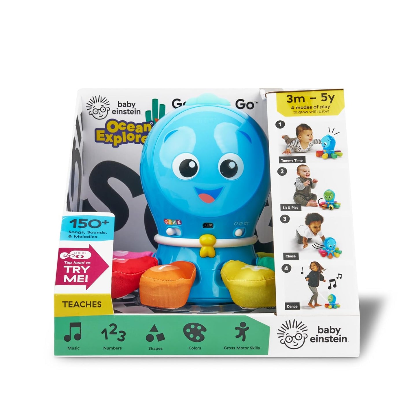 Baby Einstein Exploradores Oceánicos Go Opus Go juguete de aprendizaje de actividad de gateo y persecución 4 en 1, música y luces, para niños de 3 meses a 5 años