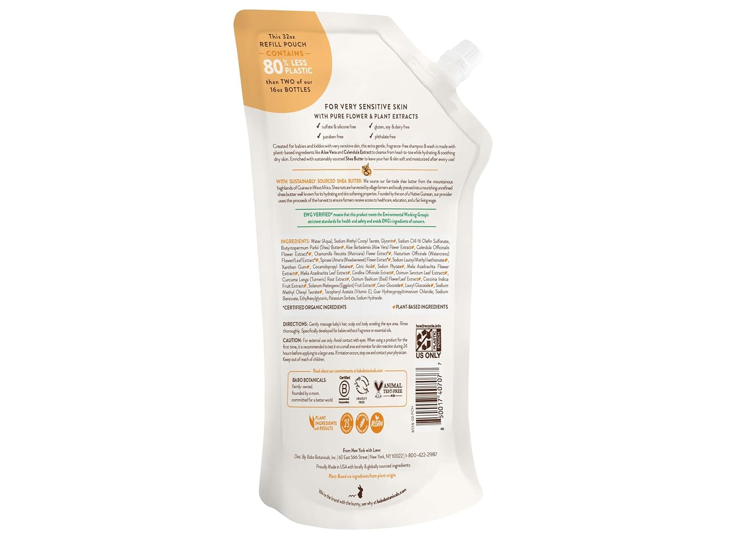 Babo Botanicals Sensitive Baby Champú y lavado 2 en 1 sin fragancia...