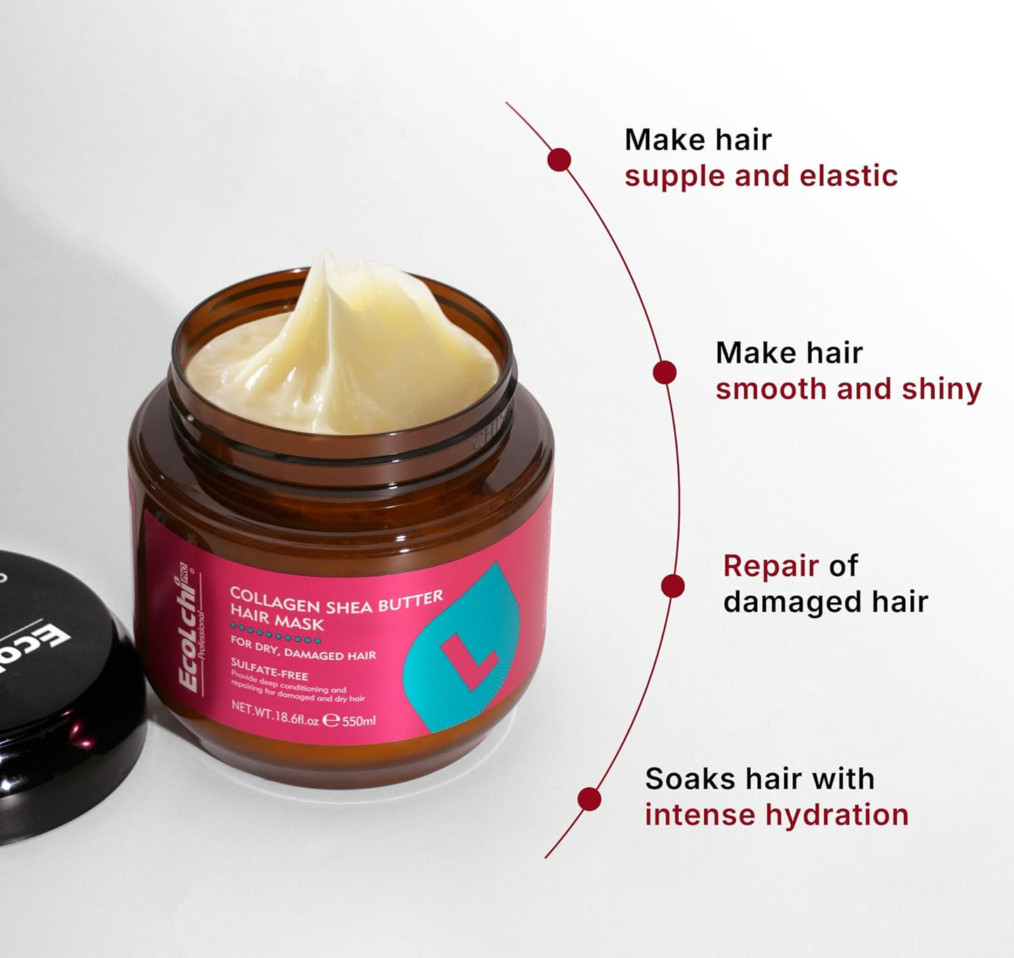 Mascarilla de colágeno de manteca de karité para el cabello, reparación profunda, colágeno, manteca de karité, tratamiento capilar para cabello seco y dañado, todo tipo de cabello, 18.6 oz 18.6 fl oz | Sin sulfato
