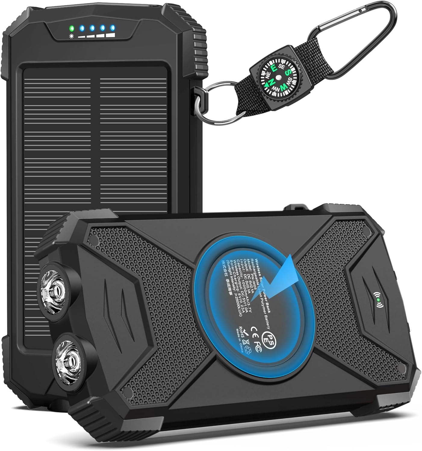 Blavor - Paquete de batería externa solar, cargador inalámbrico Qi...