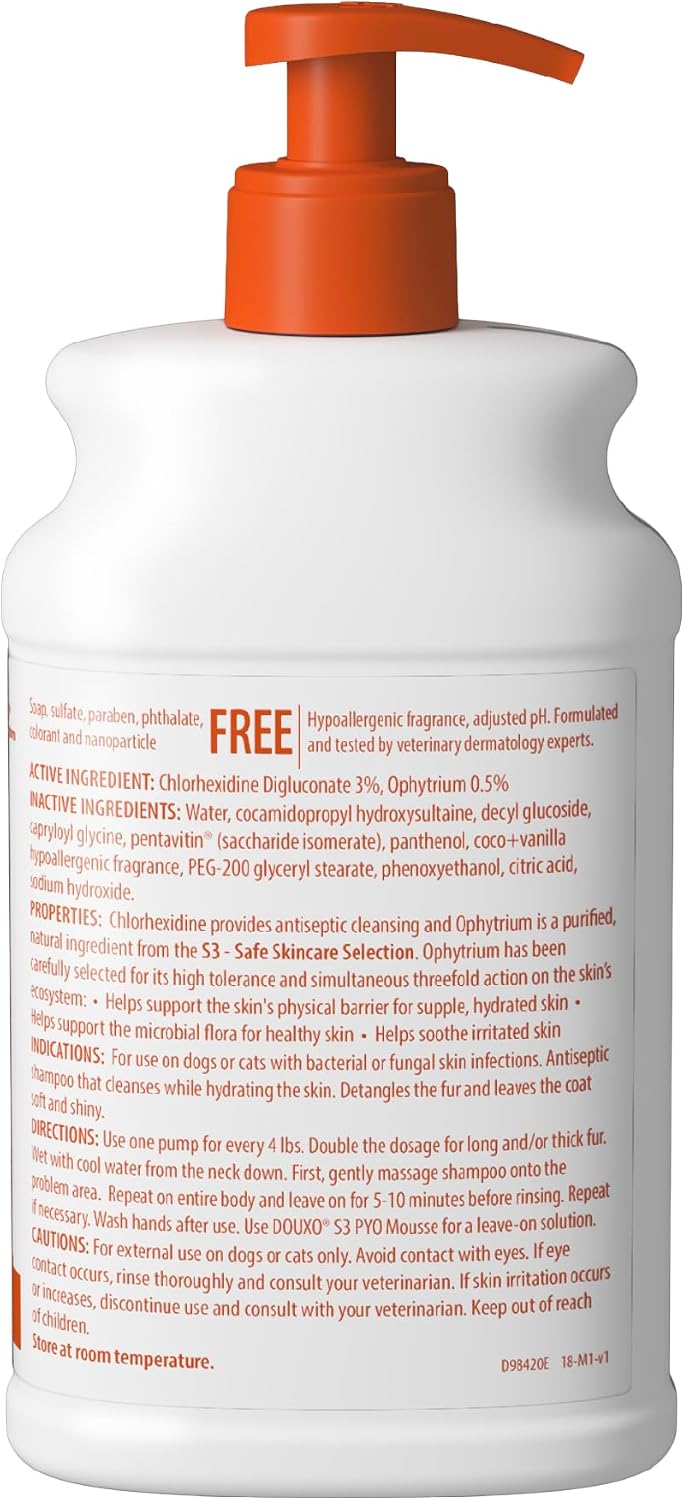 Douxo S3 PYO Champú de clorhexidina para perros, champú medicado an...