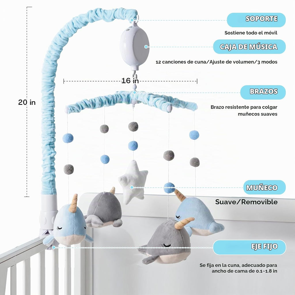 Narwhal - Móvil para cuna de bebé para decoración de guardería con...