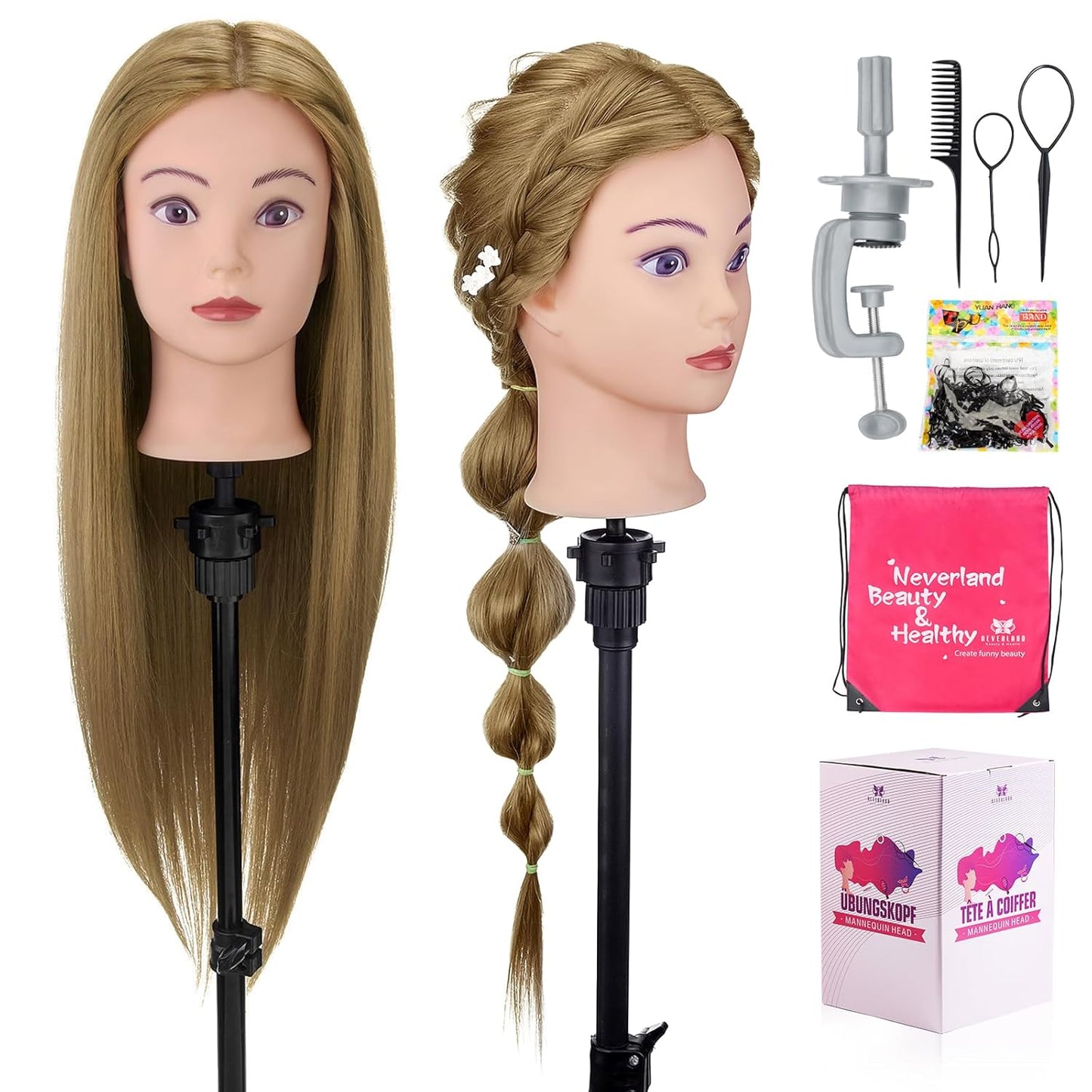 Cabeza de maniquí de 28 pulgadas de cabello humano, cabeza de maniq...