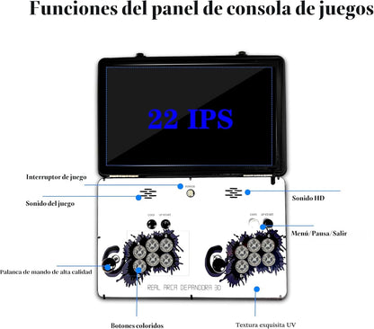 Consola de Juego Arcade Portátil WYGaming 20000 en 1 Caja de Metal, Consola de Juego Electrónico Retro de Pantalla 3D de 22 Pulgadas, con Funciones de Buscar/Ocultar/Guardar/Cargar/Pausar