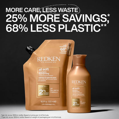 Redken All Soft Shampoo - Hidrata y nutre el cabello seco y quebrad...