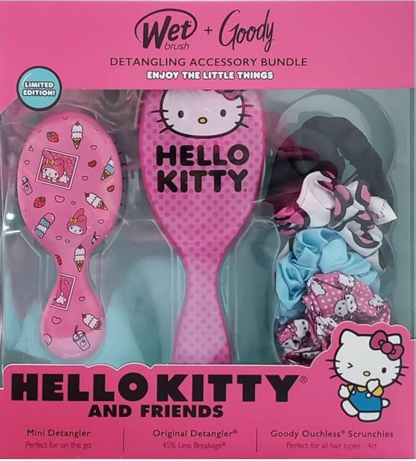 Wet Brush + Goody Paquete de Accesorios Desenredantes Hello Kitty y Amigos Juego de Coleteros Kit (1632833), 1.0 Onza