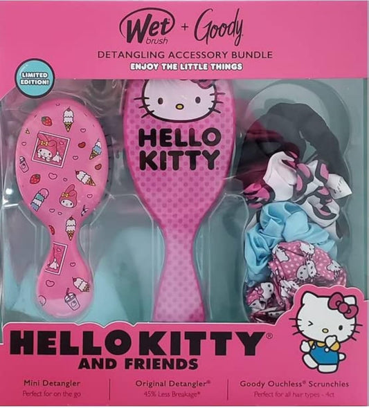 Wet Brush + Goody Paquete de Accesorios Desenredantes Hello Kitty y Amigos Juego de Coleteros Kit (1632833), 1.0 Onza
