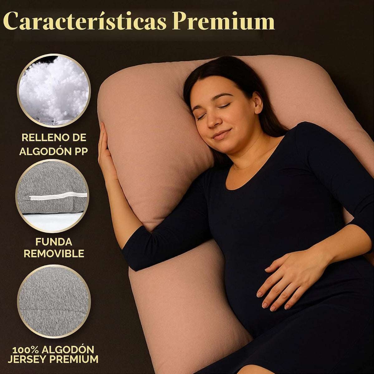 Almohada de embarazo en forma de U, funda 100% algodón, soporte de...