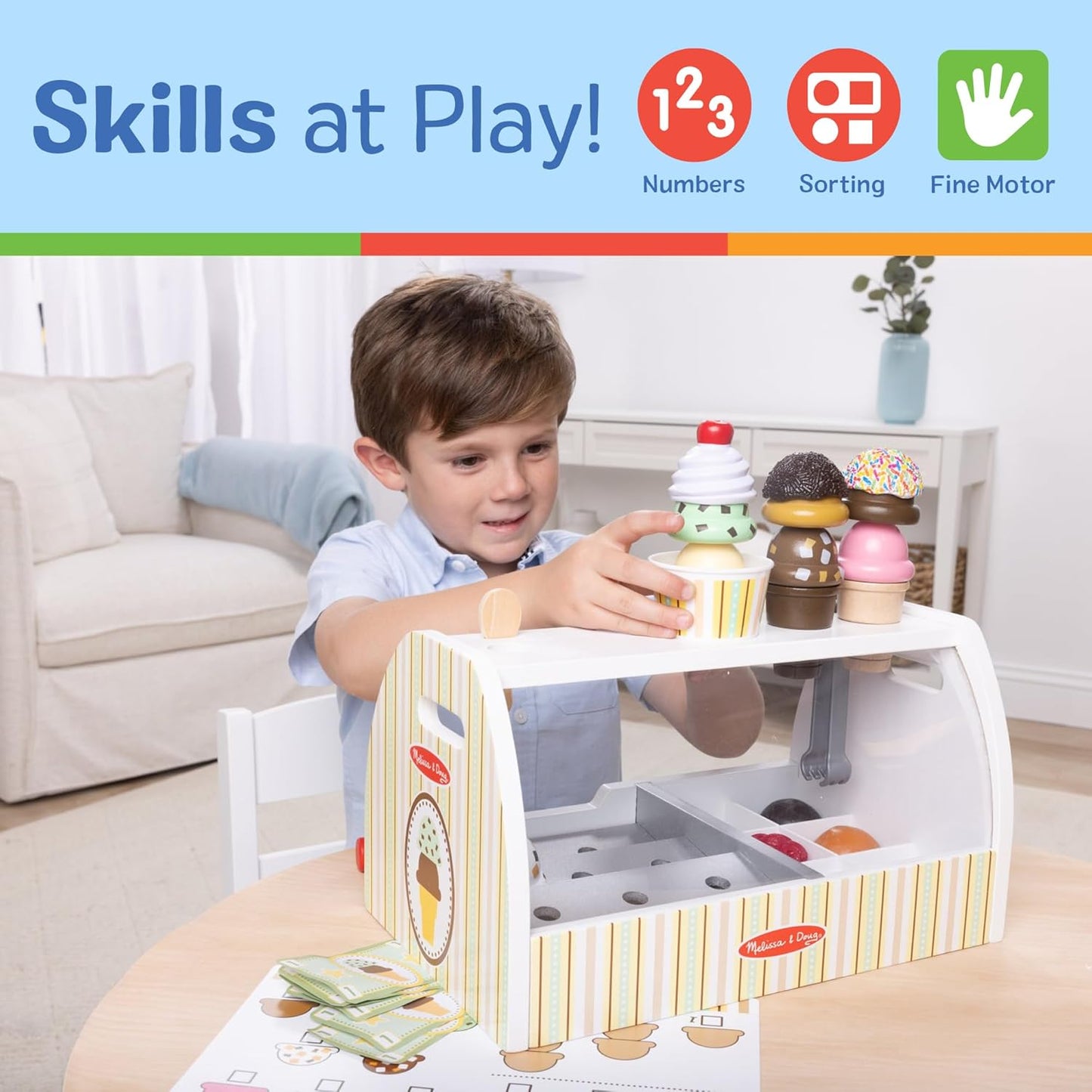 Melissa &amp; Doug - Encimera de helados de madera con cuchara para...