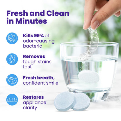 Retainer Brite Tabletas limpiadoras de retenedores para limpiadores ultrasónicos, utilizadas para limpiar Invisalign, protector bucal, protector nocturno y más, suministro de 4 meses, fabricado en