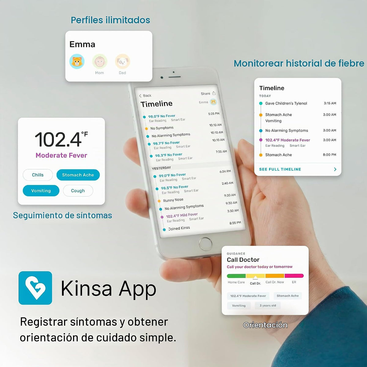 Kinsa QuickCare Termómetro Digital Inteligente - Termómetro Médico...