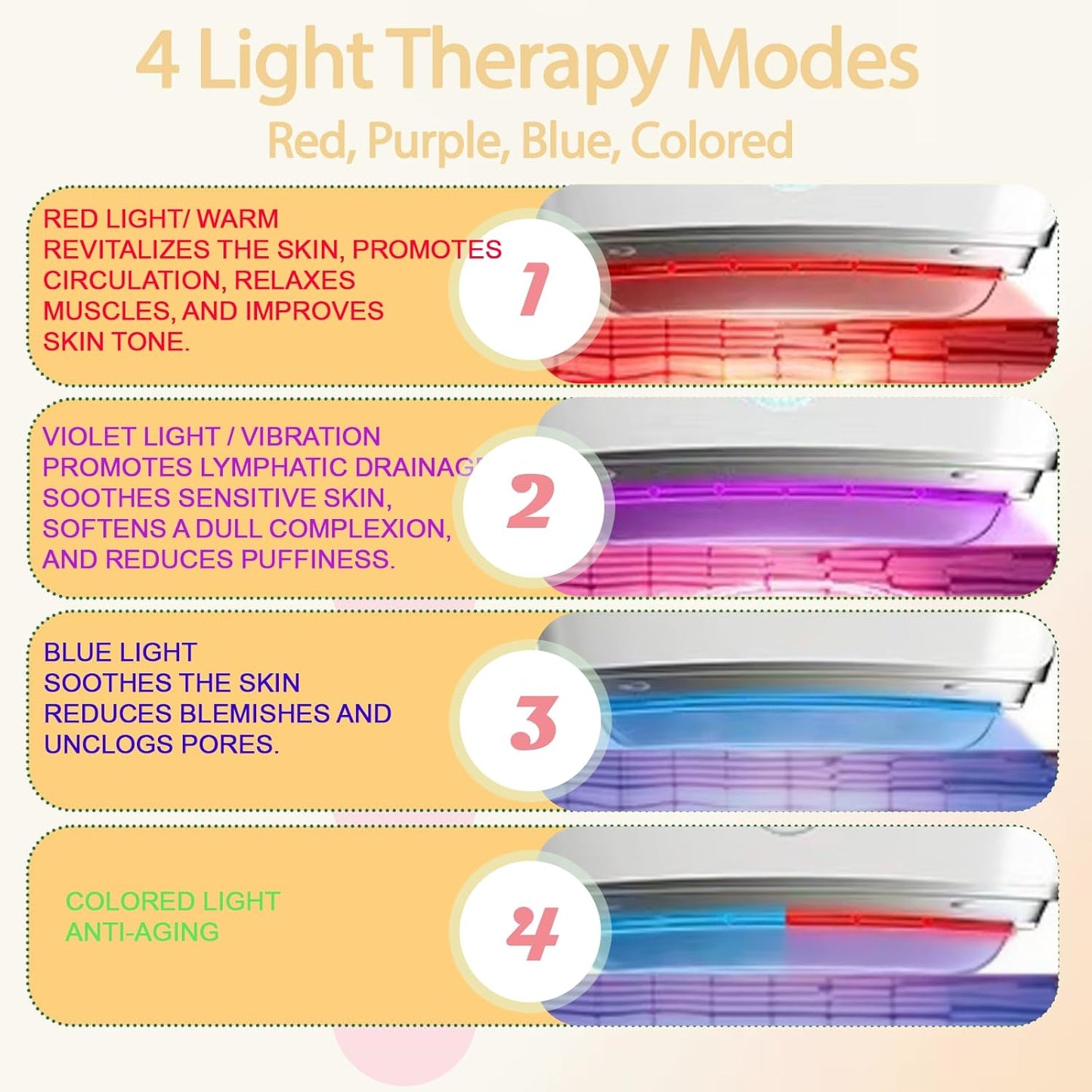 Smbrige Herramienta de masaje facial, 4 modos de color, terapia de...
