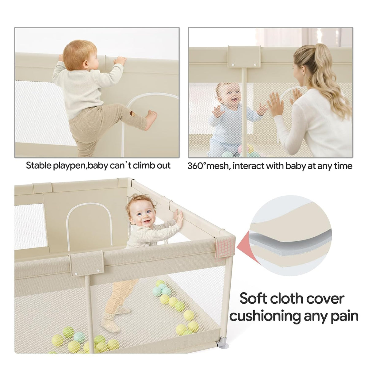 Fodoss - Corralito para bebés y niños pequeños, 59 x 69 pulgadas, c...