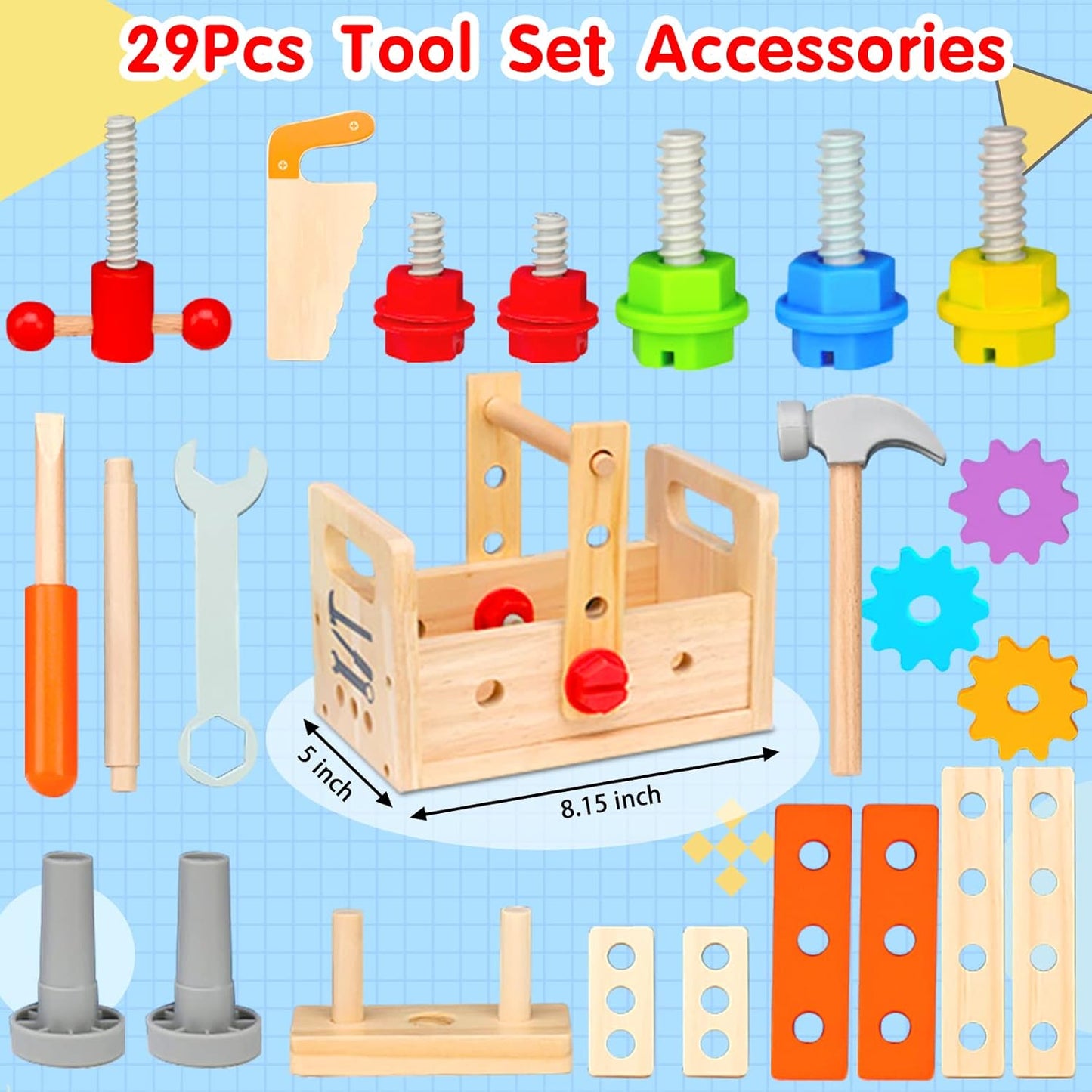 Mgtfbg Juego de herramientas para niños, 29 piezas de herramientas...