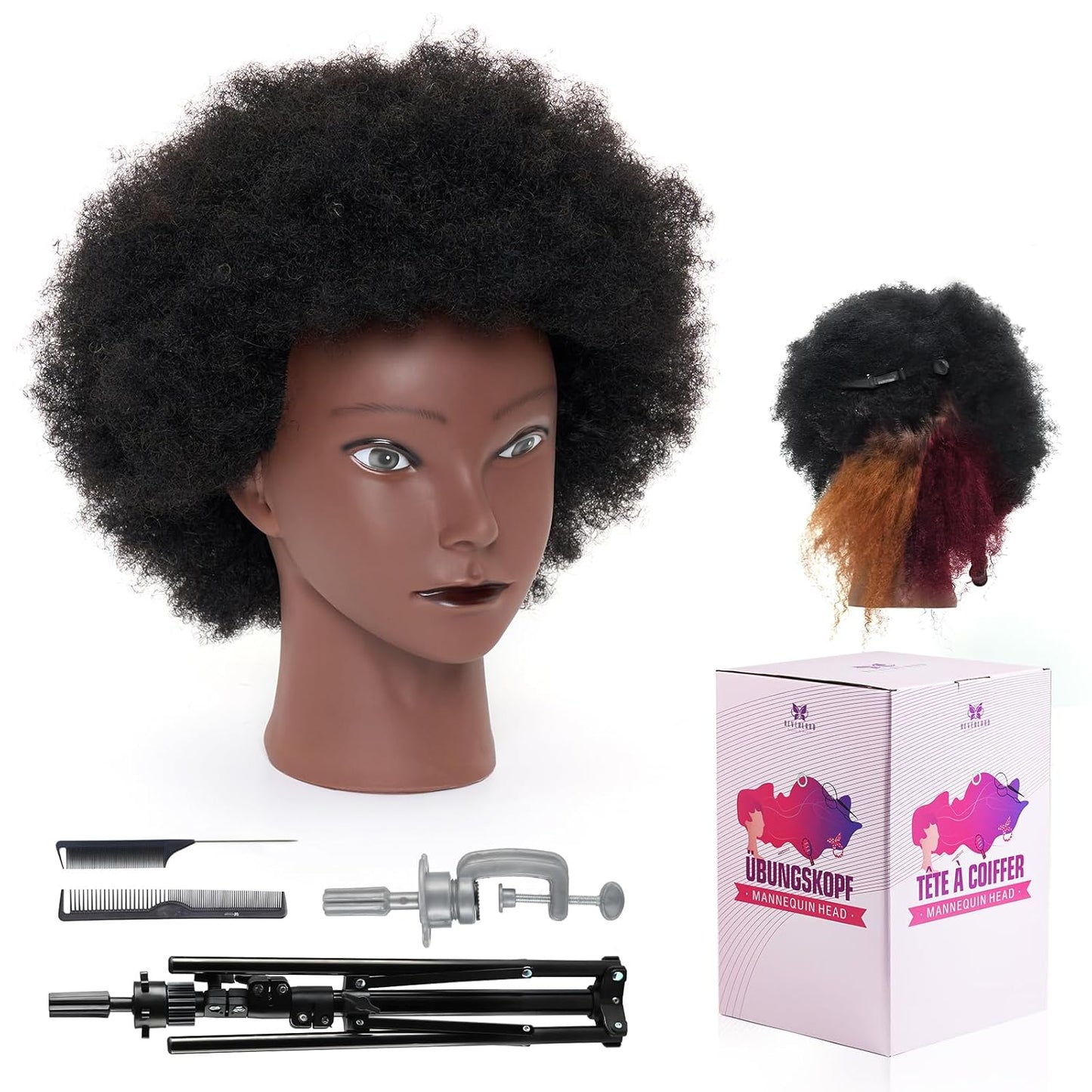 Cabeza de maniquí 100% africana, 4C afro rizado cosmetología manica...