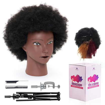 Cabeza de maniquí 100% africana, 4C afro rizado cosmetología manica...