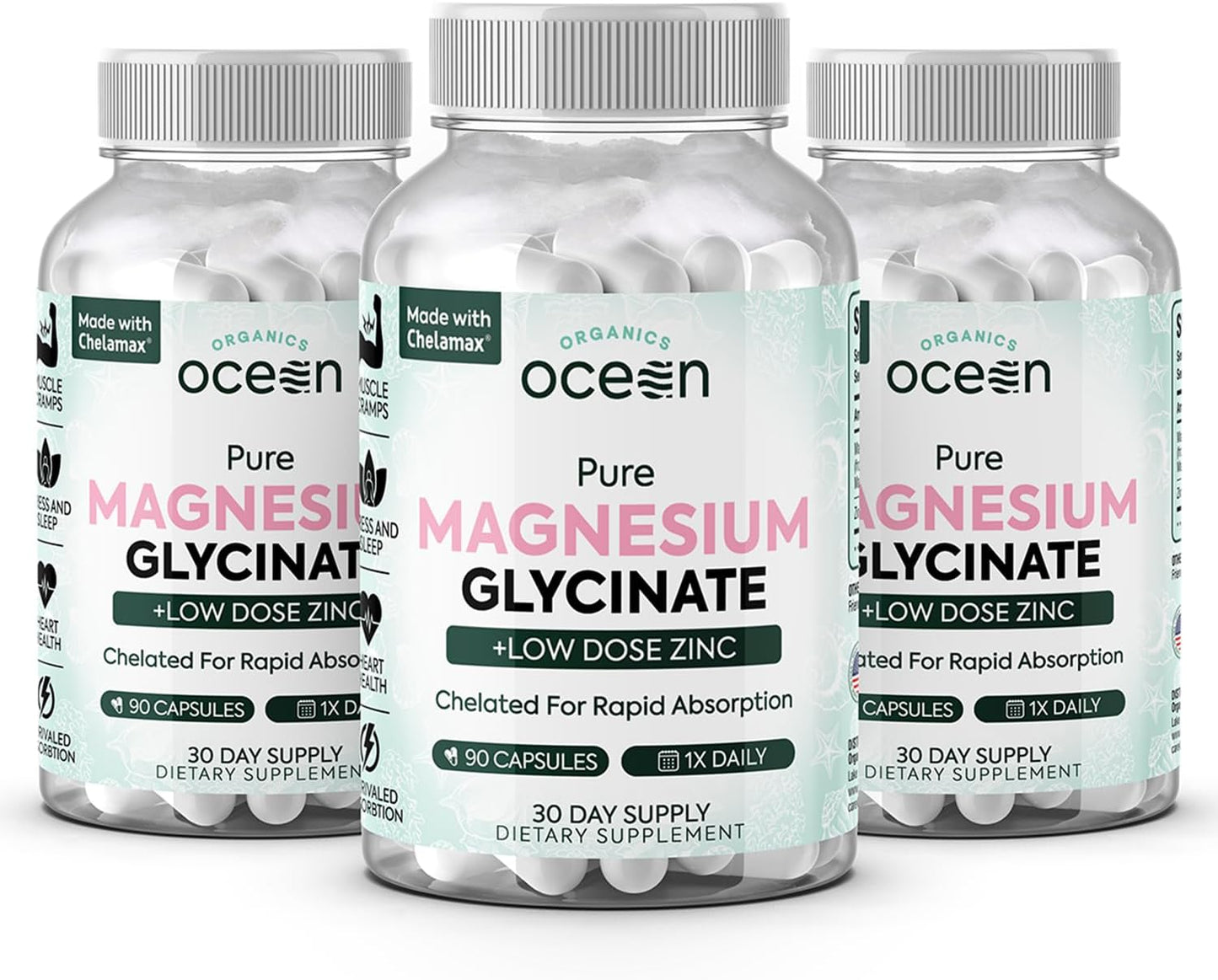 Organics Ocean Glicinato de Magnesio Puro con Zinc - Suplemento de...