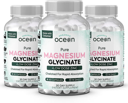 Organics Ocean Glicinato de Magnesio Puro con Zinc - Suplemento de...