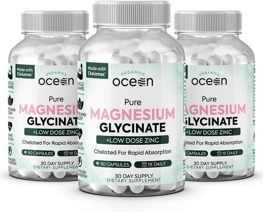 Organics Ocean Glicinato de Magnesio Puro con Zinc - Suplemento de...