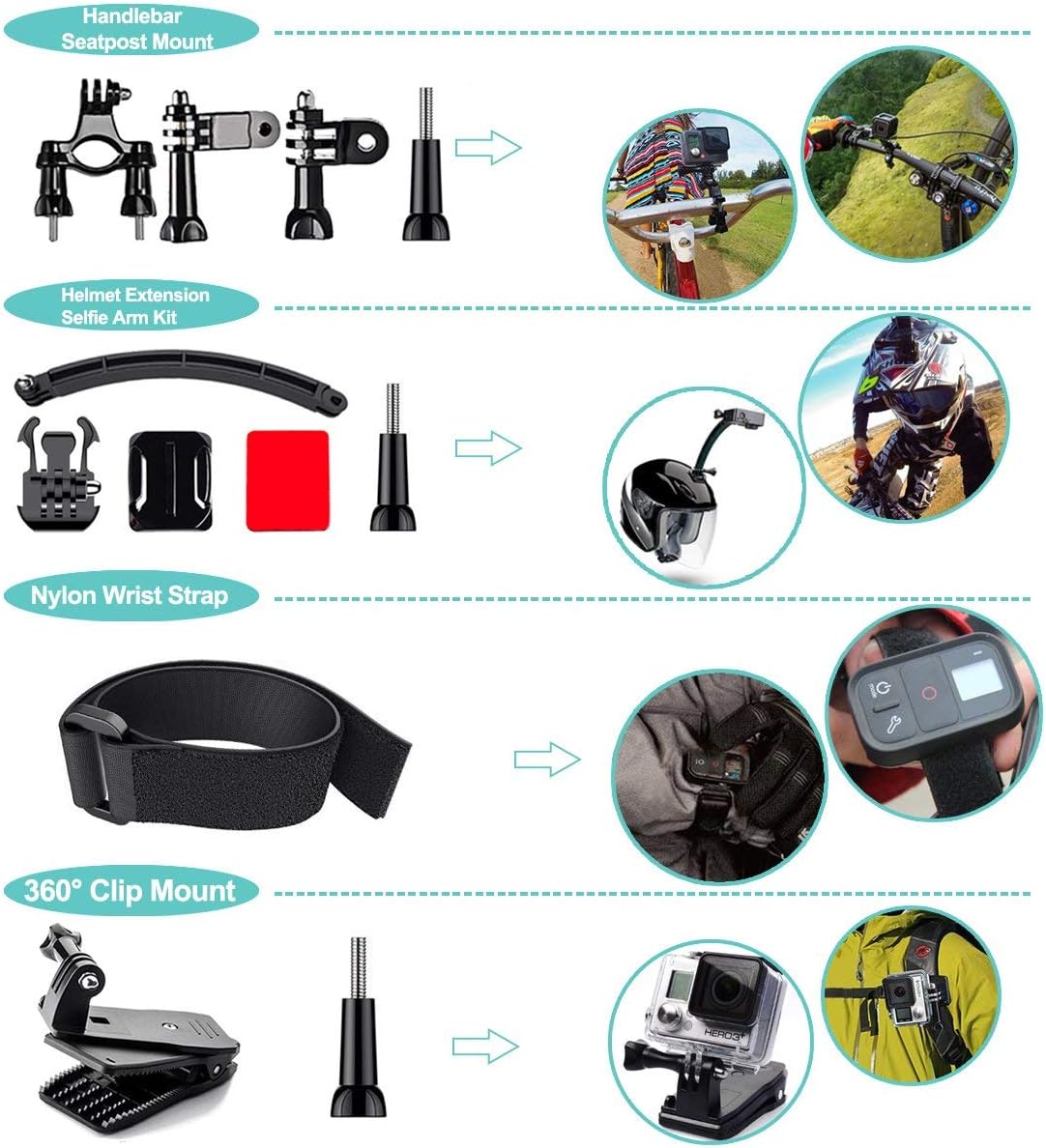 Kit de accesorios de cámara de acción 61 en 1 para GoPro Hero 13 12 11 10 9 8 7 6, GoPro Max, GoPro Fusion, Xiaomi, Insta360, DJI Osmo Action, AKASO APEMAN, Campark, SJCAM