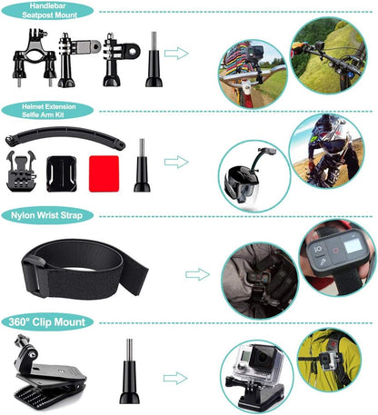 Kit de accesorios de cámara de acción 61 en 1 para GoPro Hero 13 12 11 10 9 8 7 6, GoPro Max, GoPro Fusion, Xiaomi, Insta360, DJI Osmo Action, AKASO APEMAN, Campark, SJCAM