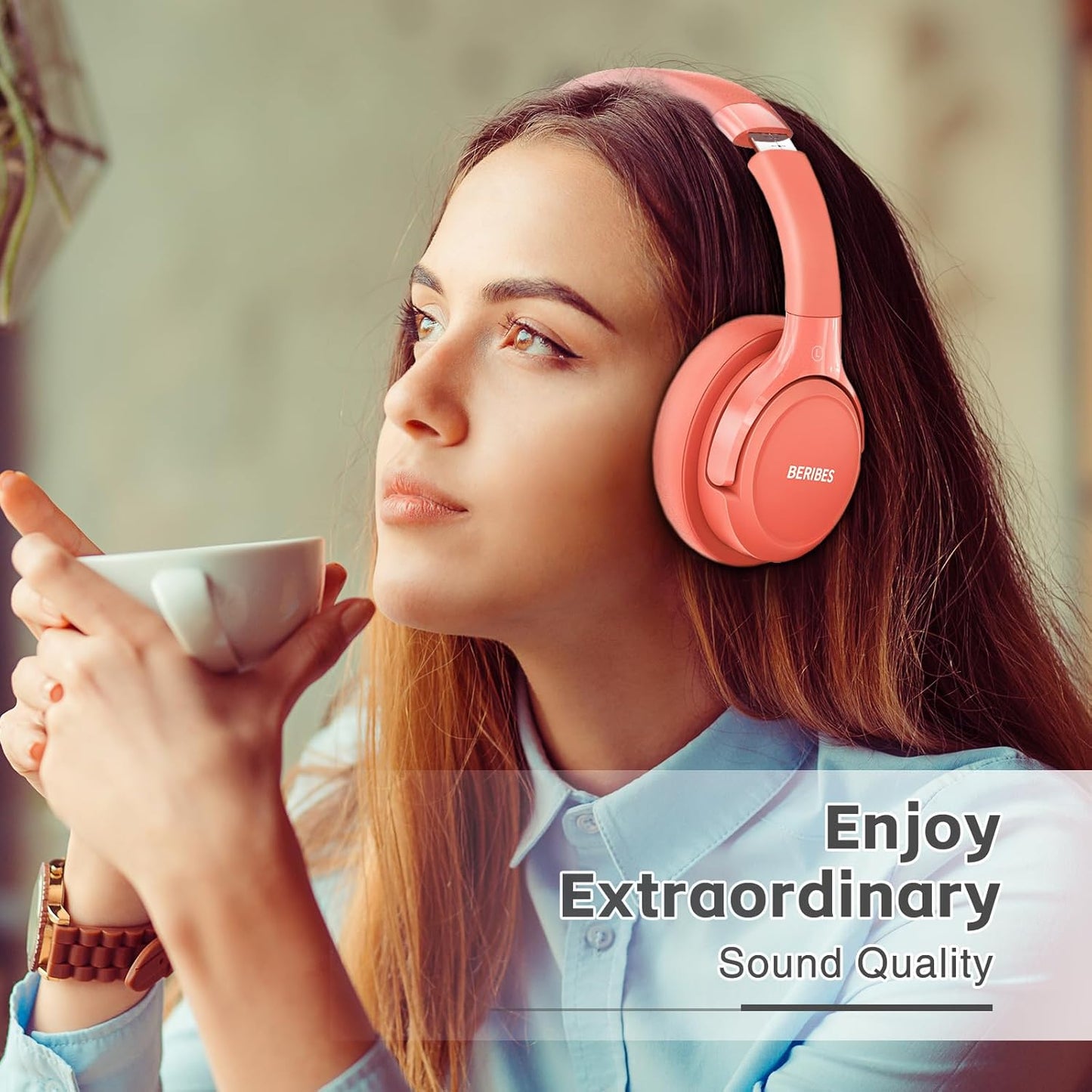 BERIBES Auriculares Bluetooth sobre la oreja, tiempo de reproducció...