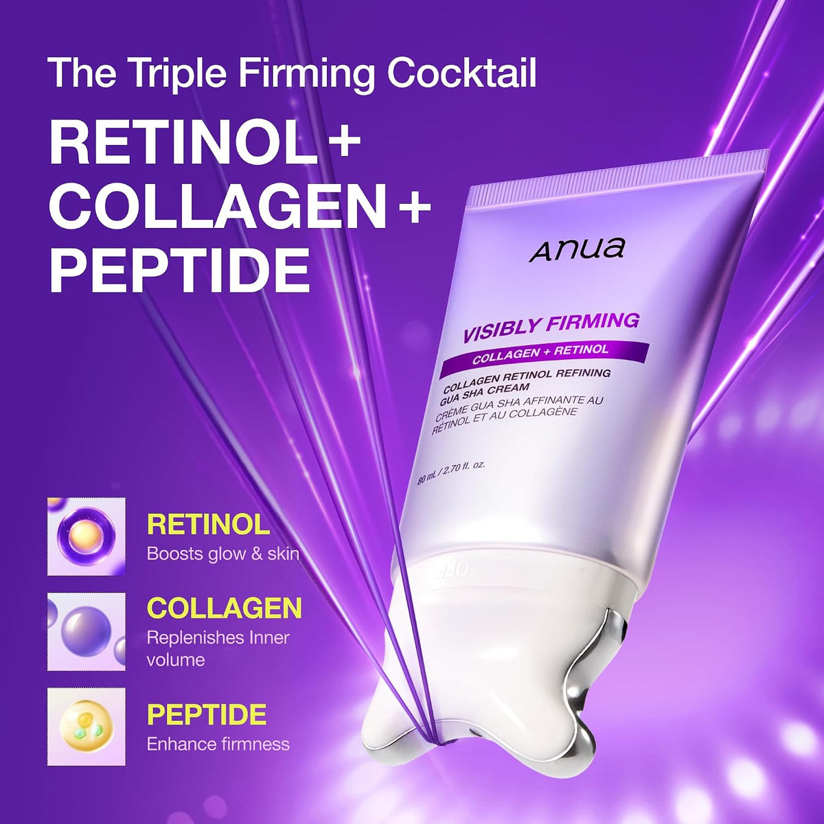 ANUA Crema de colágeno y retinol de gua sha, 2.7 onzas líquidas | C...