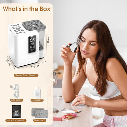 Limpiador y secadora de brochas de maquillaje eléctrico 5 en 1, herramienta de limpieza automática portátil de cepillos cosméticos USB con cepillo de silicona de limpieza profunda para pinceles de