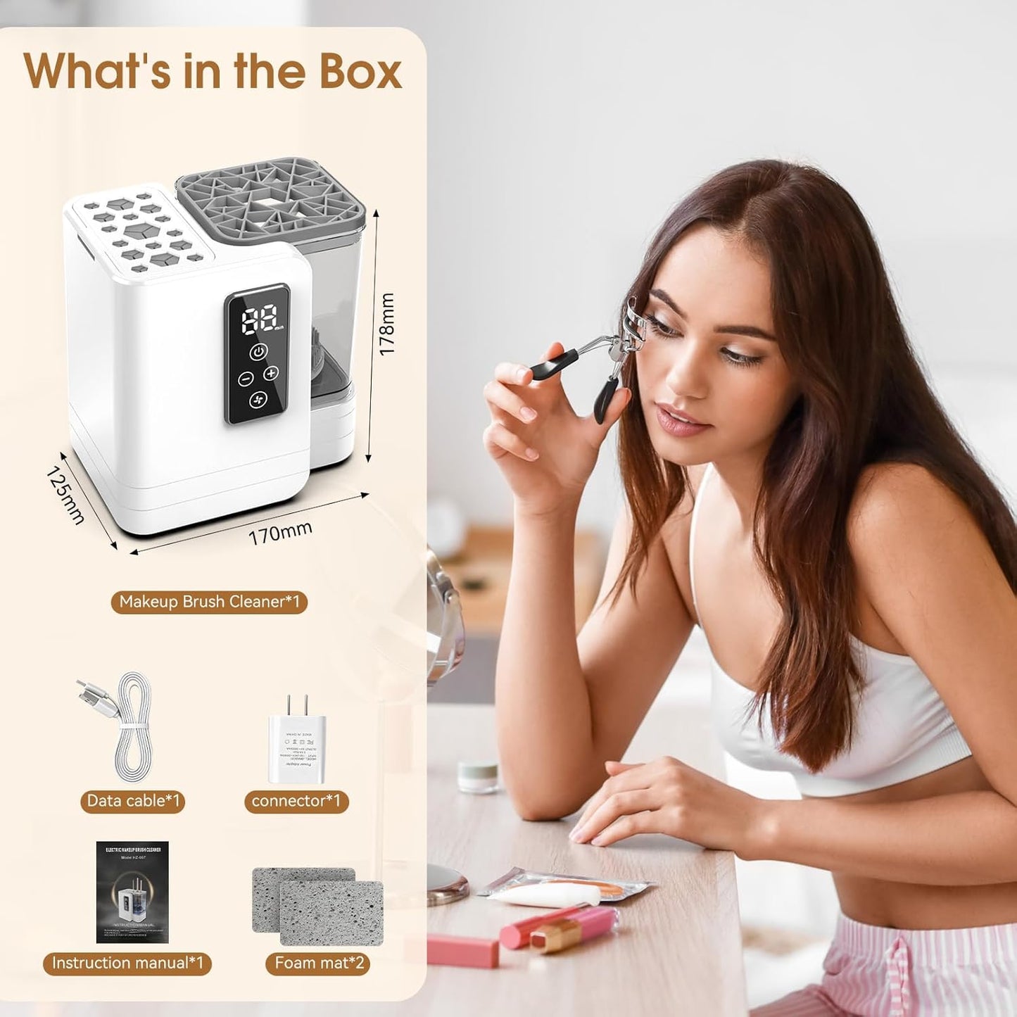 Limpiador y secadora de brochas de maquillaje eléctrico 5 en 1, herramienta de limpieza automática portátil de cepillos cosméticos USB con cepillo de silicona de limpieza profunda para pinceles de