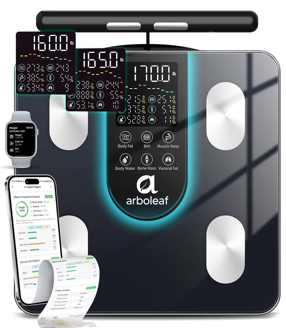 Báscula inteligente arboleaf para peso corporal, BIA de 8 electrodo...