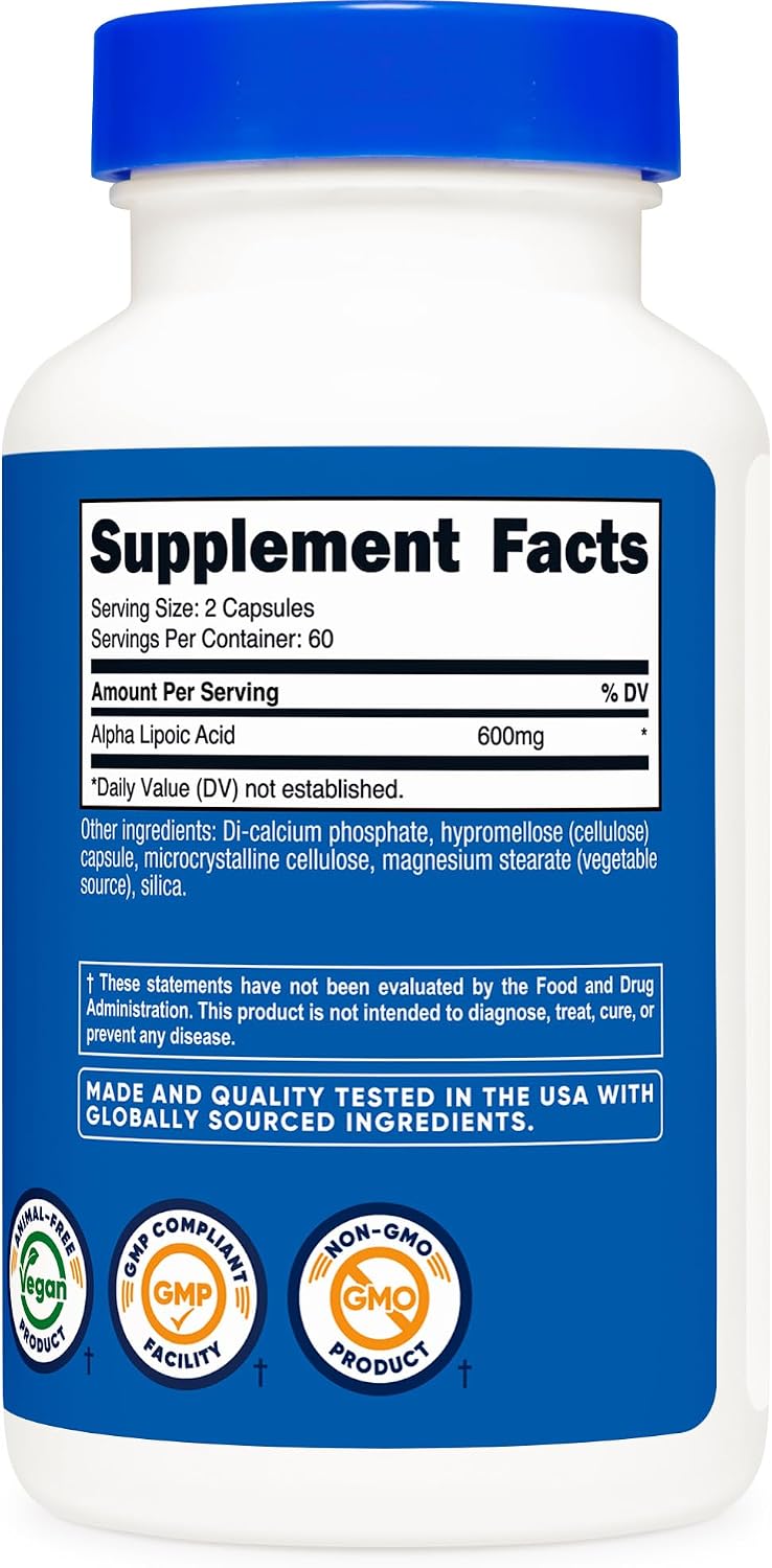 Nutricost Ácido alfa lipoico de 600 mg por porción, 120 cápsulas, 6...