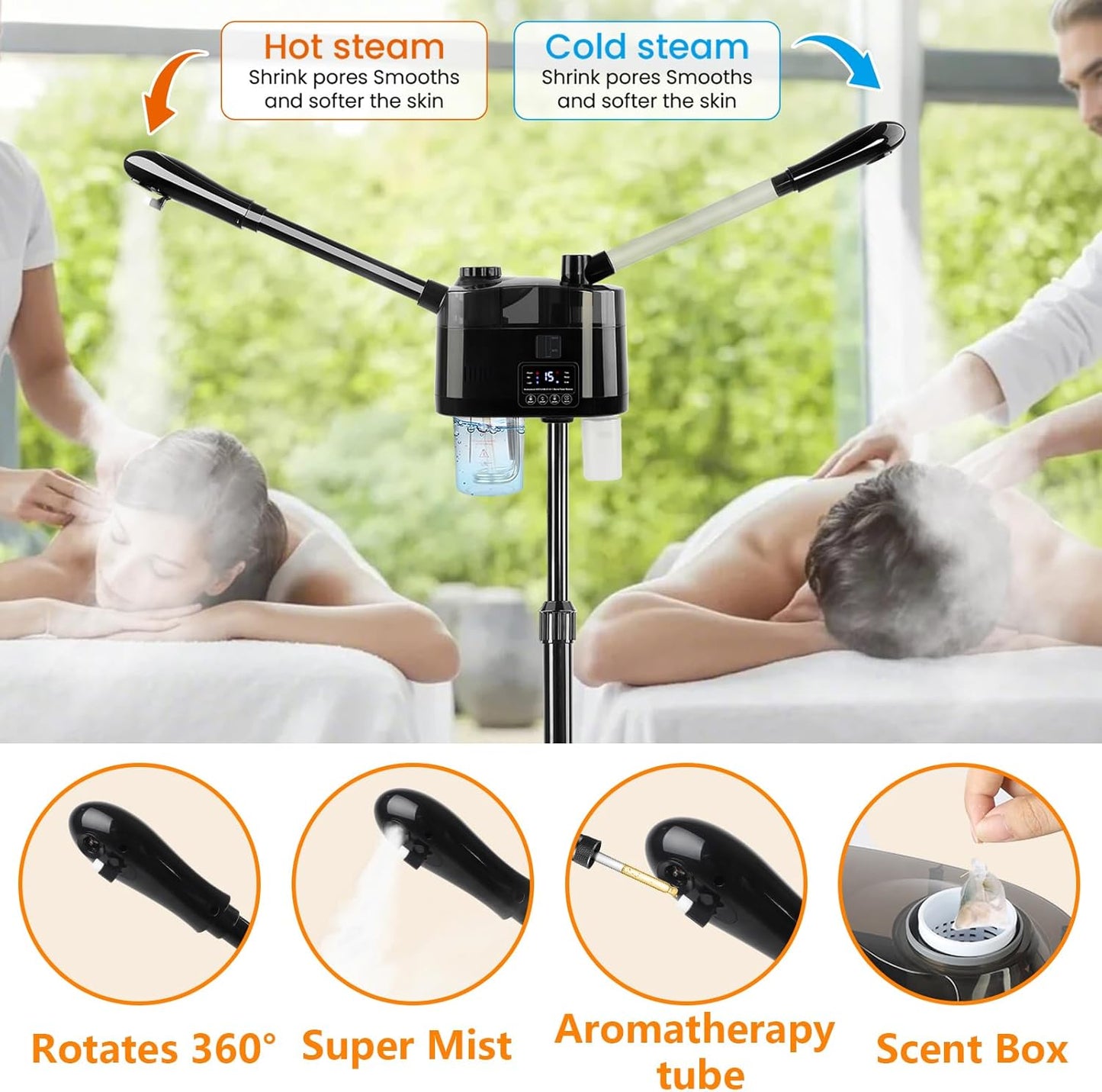 Vaporizador Facial Profesional con Ozono y Niebla Caliente y Fría,...