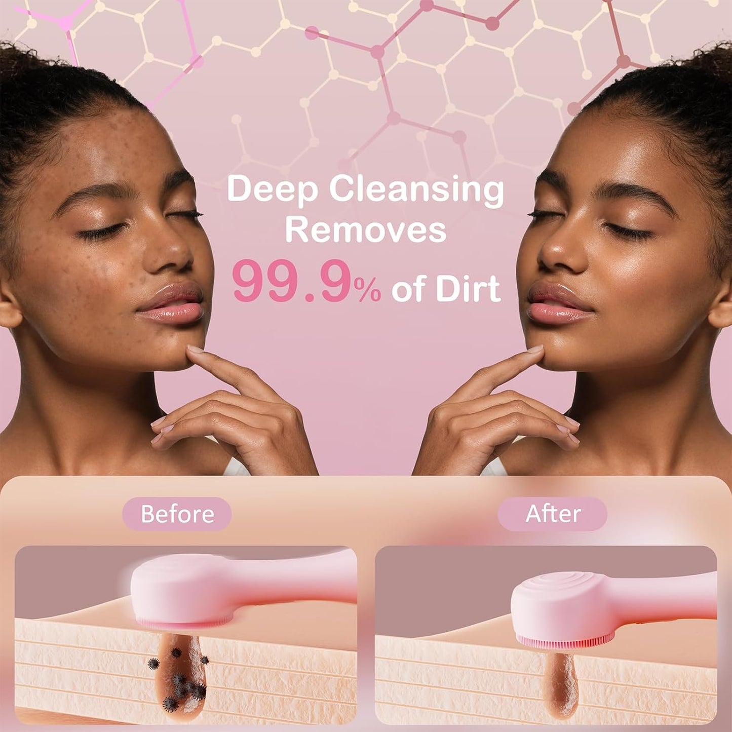 Cepillo de limpieza facial de silicona, limpiador facial impermeabl...
