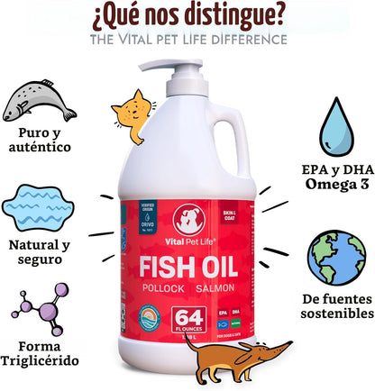 Aceite de pescado para perros - Piel y pelaje saludables, salmón, a...