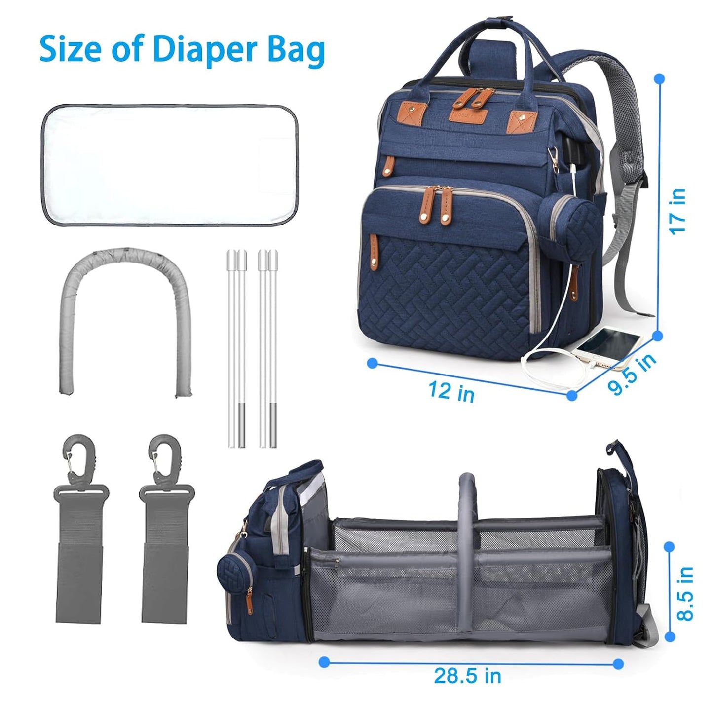 Jeryswet - Mochila para pañales con cambiador, impermeable, de gran...