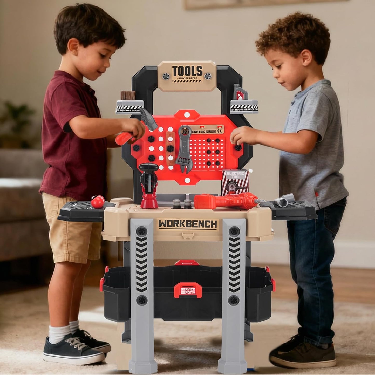REXBETI Banco de trabajo para niños con taladro eléctrico realista...
