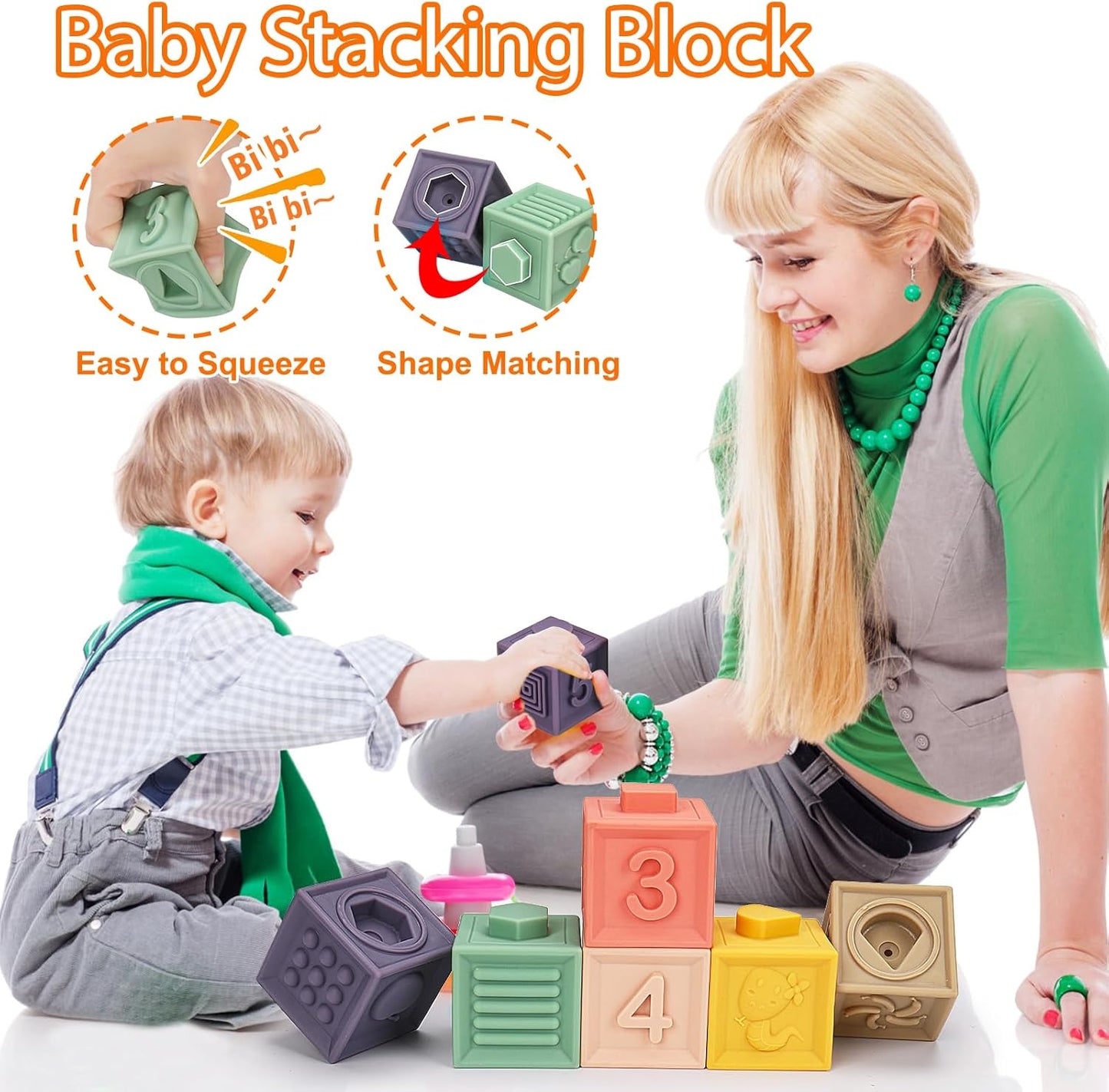 Juguetes Montessori para bebés de 6-12-18 meses, tazas de apilar con cuerda para bebés, bloques clasificadores de forma, juguete de desarrollo sensorial y aprendizaje de 6-9 9-12 meses, regalo de