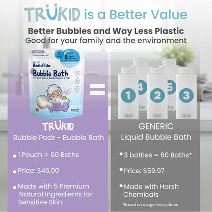 TruKid Bubble Podz - Baño de burbujas para niños, niños pequeños y...