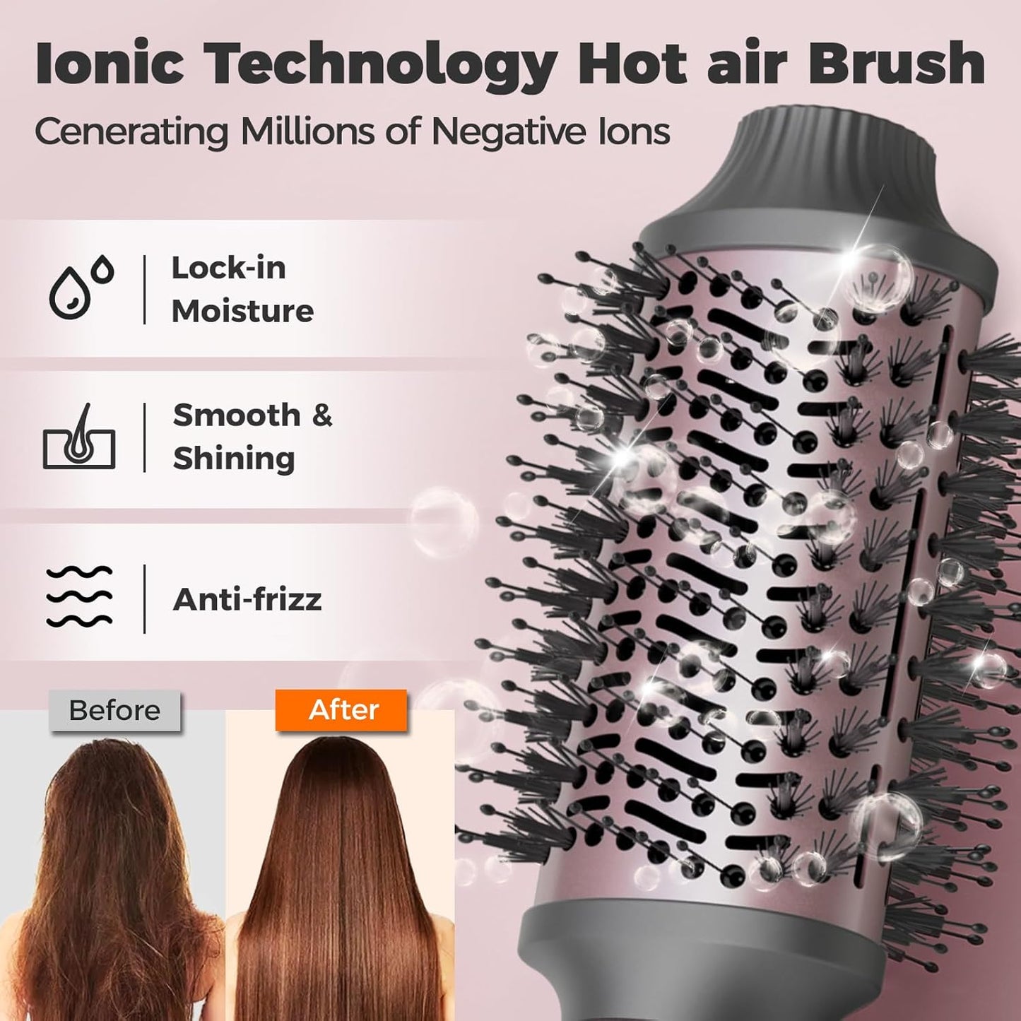 CONFU Cepillo secador de pelo, herramientas de peinado 4 en 1, secador de pelo y estilizador voluminizador con soplado antiencrespamiento de iones negativos, cepillo de aire caliente para secar