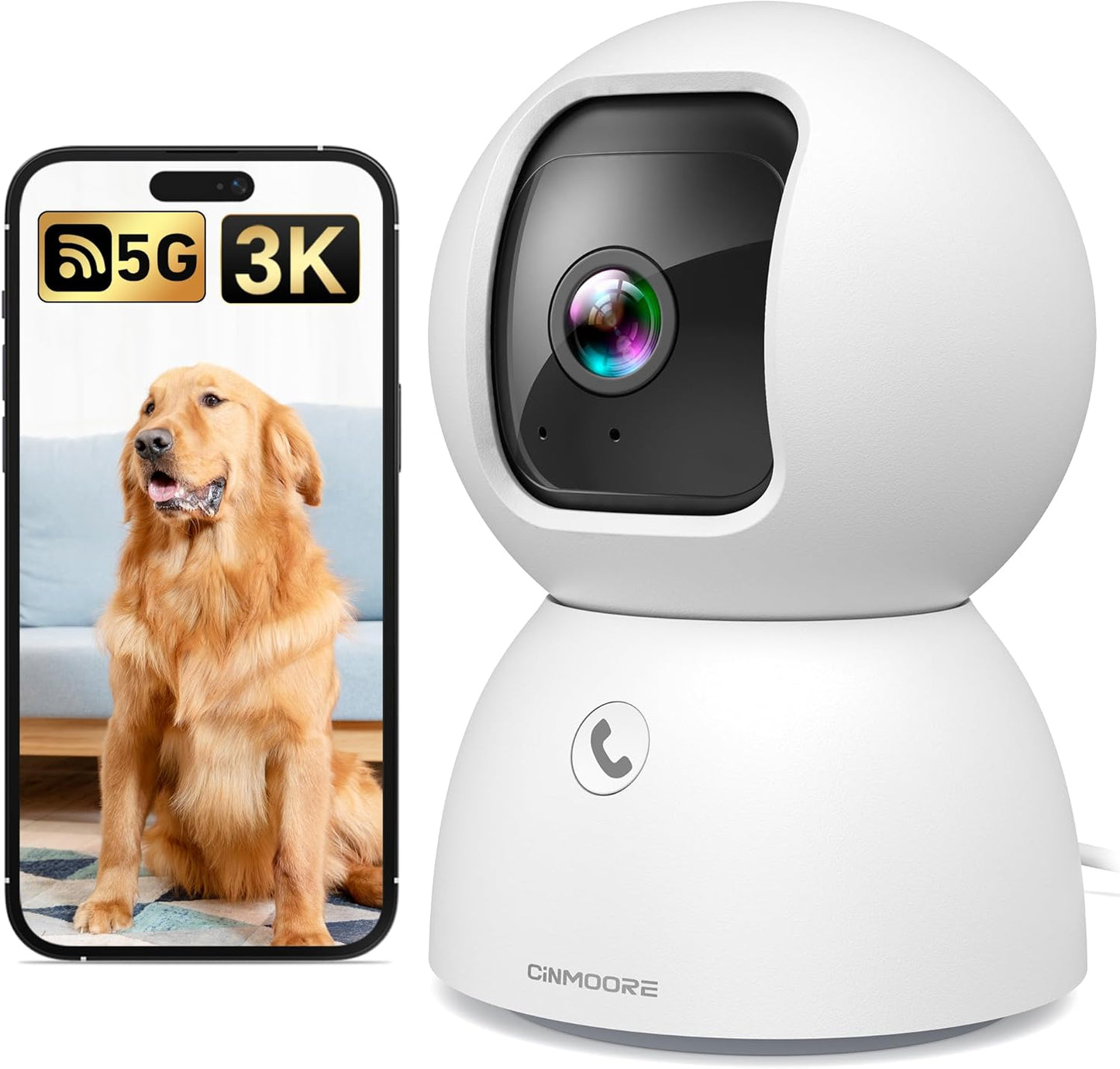 CINMOORE Cámara para mascotas 5G para interiores con aplicación de...