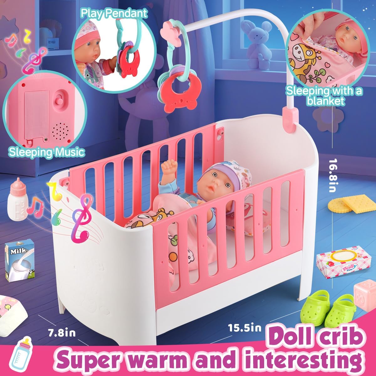 Juego de accesorios para cuna y cochecito de bebé con muñeca de beb...