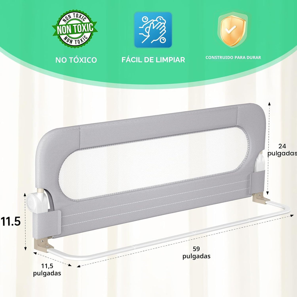 UPGOGO Riel plegable para cama para niños pequeños, gris, 59 pulgad...