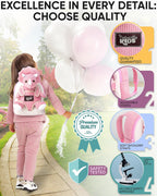 Naturally KIDS Mochila para niños pequeños con peluche rosa Tricera...