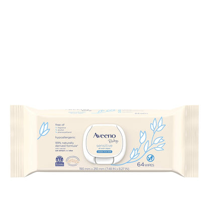 AVEENO Toallitas sensibles para bebés, sin parabenos ni fragancias, 64 unidades (paquete de 2)