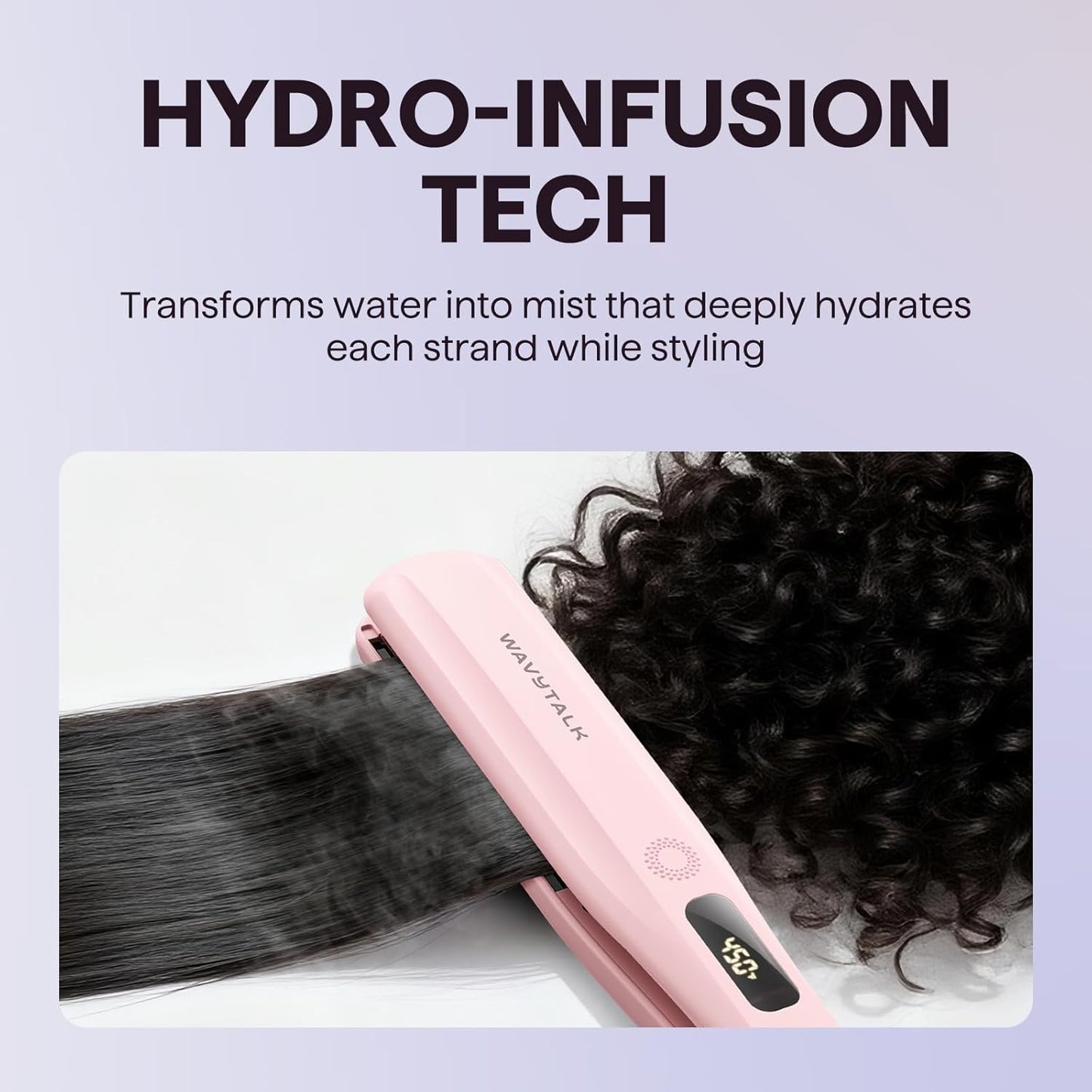 Wavytalk Plancha de pelo a vapor, sesión de vapor, reduce el daño, nutre el cabello y acelera el alisado, plancha plana de titanio nano de 1.38'' con peine desmontable para alisado sedoso, Rosa Sakura