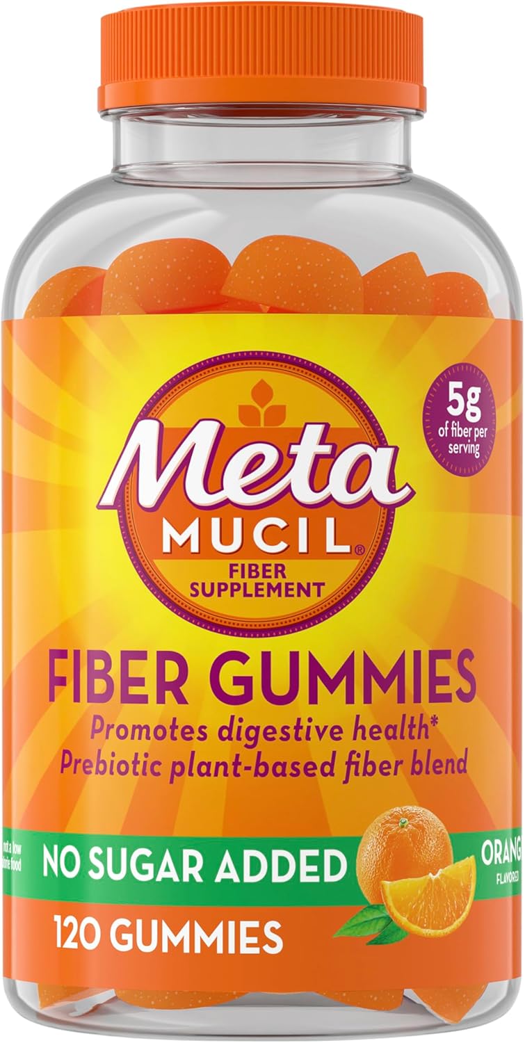 Metamucil Gomitas de fibra para adultos, sabor a naranja sin azúcar...