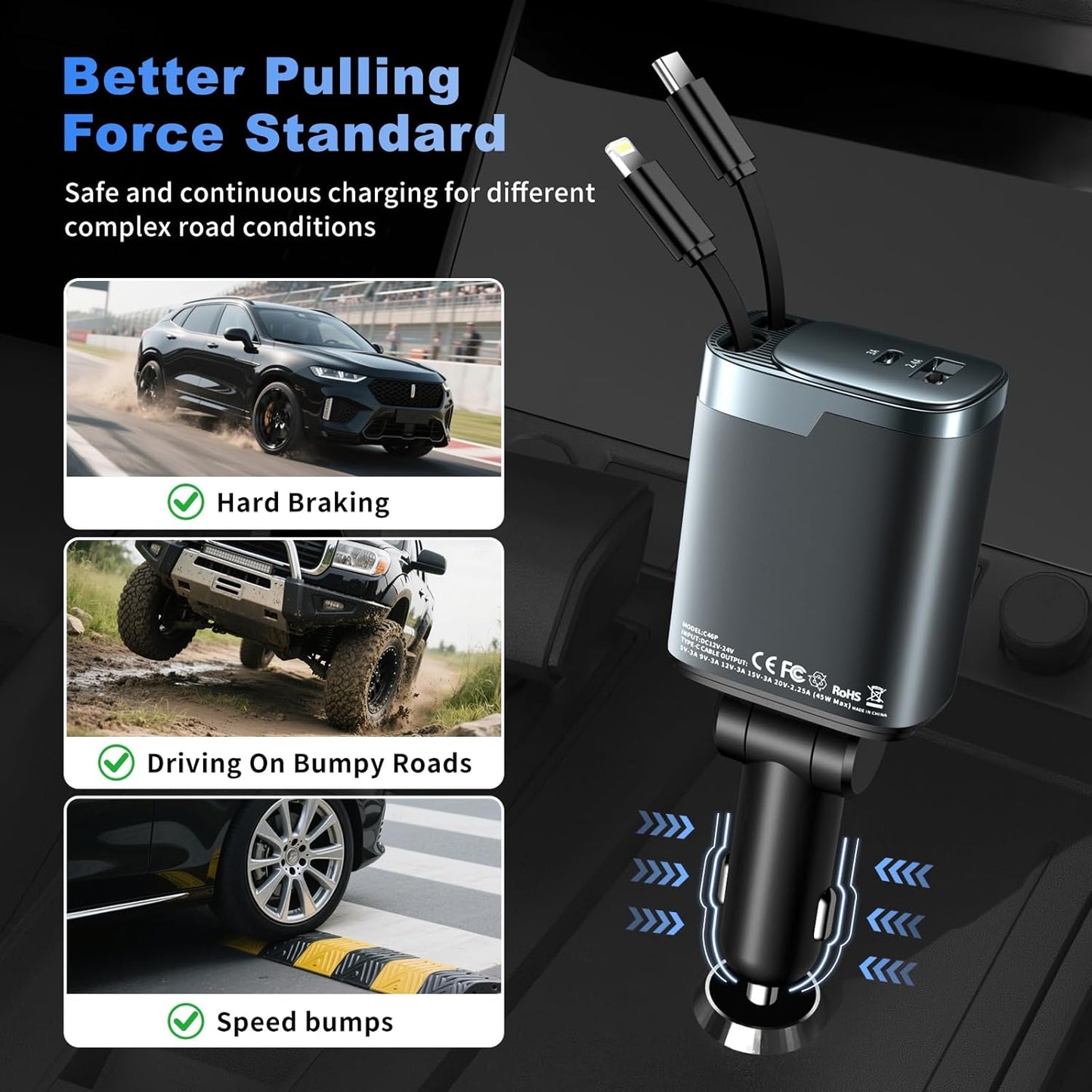 Cargador de coche retráctil, cargador de coche de 84 W USB C 4 en 1, accesorios de automóvil, adaptador de cargador de coche de carga rápida para iPhone 17 16 15 14 13 12 Pro Max, Samsung, Pixel |