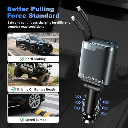 Cargador de coche retráctil, cargador de coche de 84 W USB C 4 en 1, accesorios de automóvil, adaptador de cargador de coche de carga rápida para iPhone 17 16 15 14 13 12 Pro Max, Samsung, Pixel |