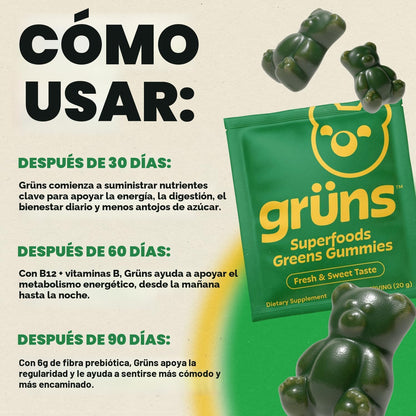 Gruns Gomitas Super Greens Sin Azúcar, Ositos de Goma Multivitamíni...